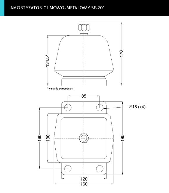 schemat amortyzatora gumowo-metalowego SF-201