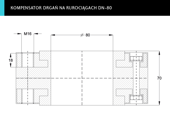 rzut kompensatora drgań na rurociągach DN-80