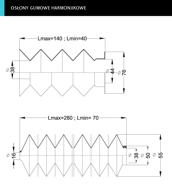 schemat osłony gumowej harmonijkowej
