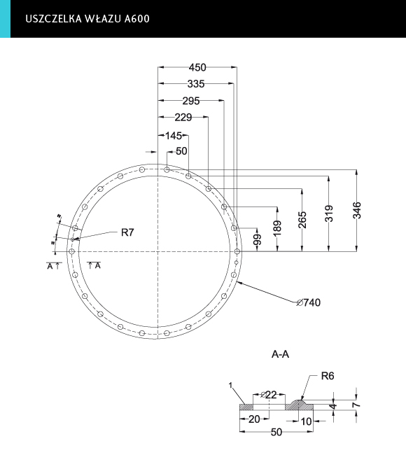 schemat uszczelki włazu A 600